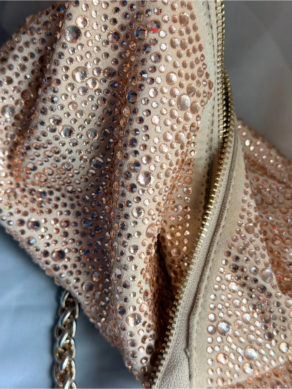Sparkling Rose Gold Hobo Bag with Gold Chain - Picture 15 of 15